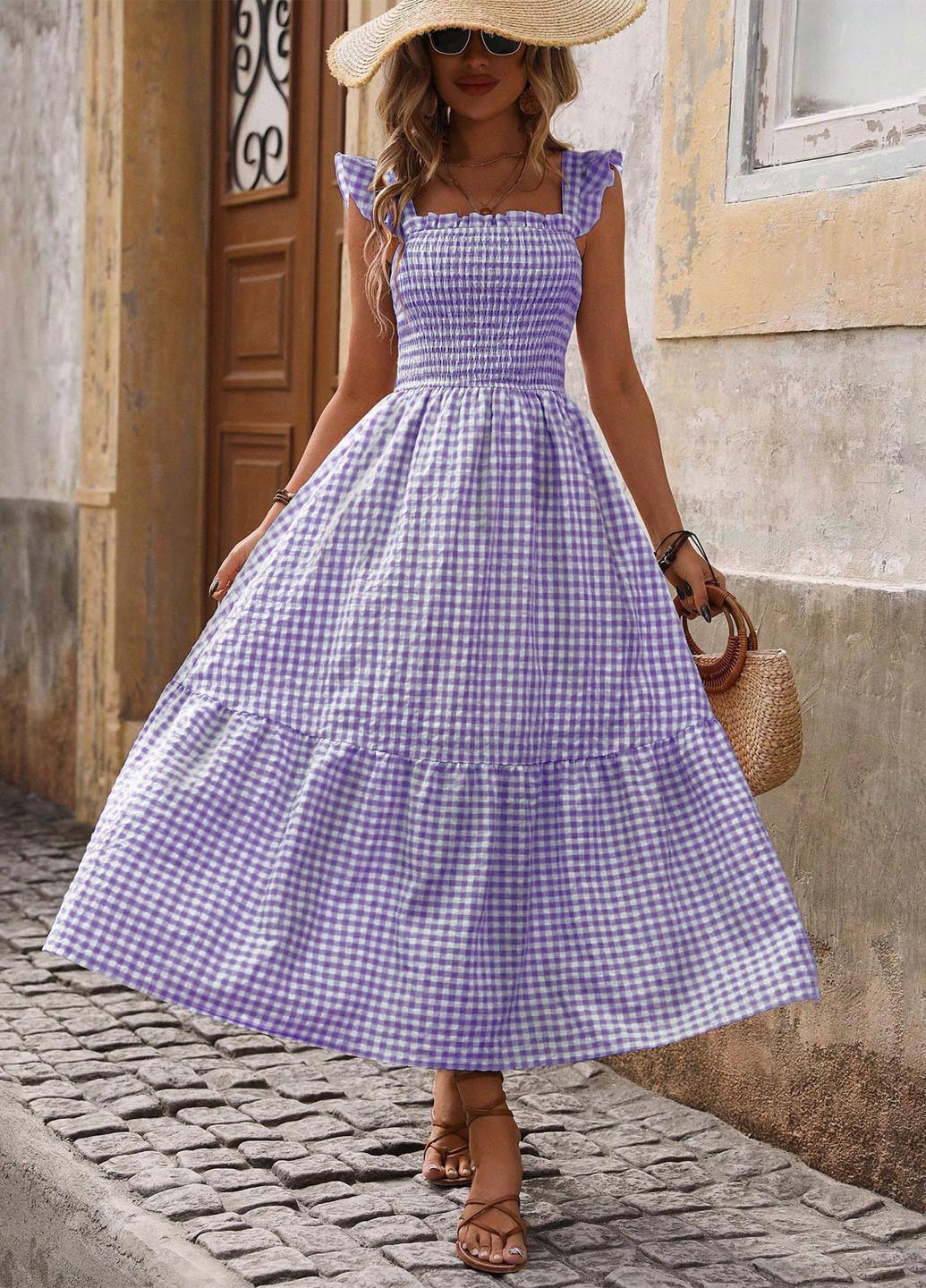 Фіолетова кежуал сукня а-силует SHEIN в клітинку