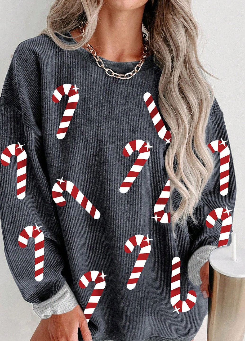 Сірий світшот SHEIN новорічний без декору (332520234)