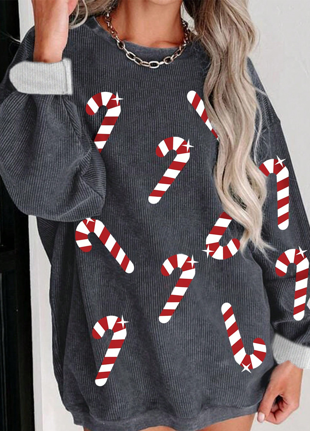 Сірий світшот SHEIN новорічний без декору (332520234)