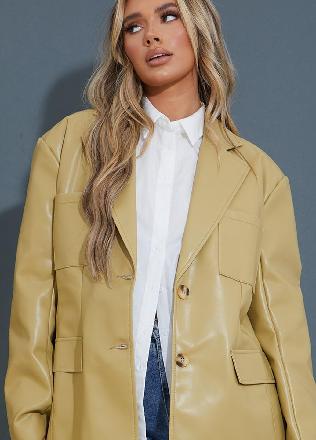 Оливковый женский жакет PrettyLittleThing однотонный - демисезонный