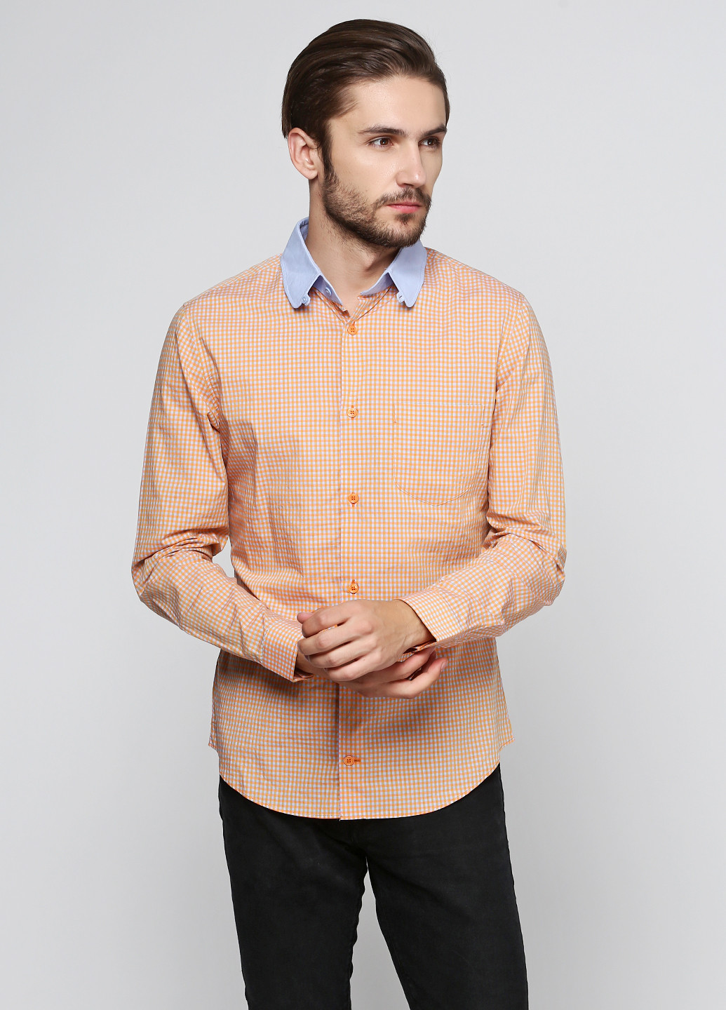 Оранжевая кэжуал рубашка в клетку Carven с длинным рукавом