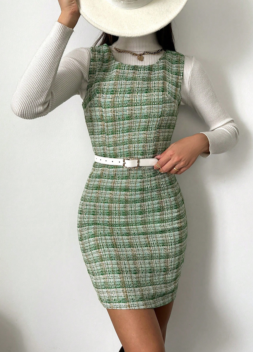 Зеленое кэжуал платье футляр SHEIN в клетку