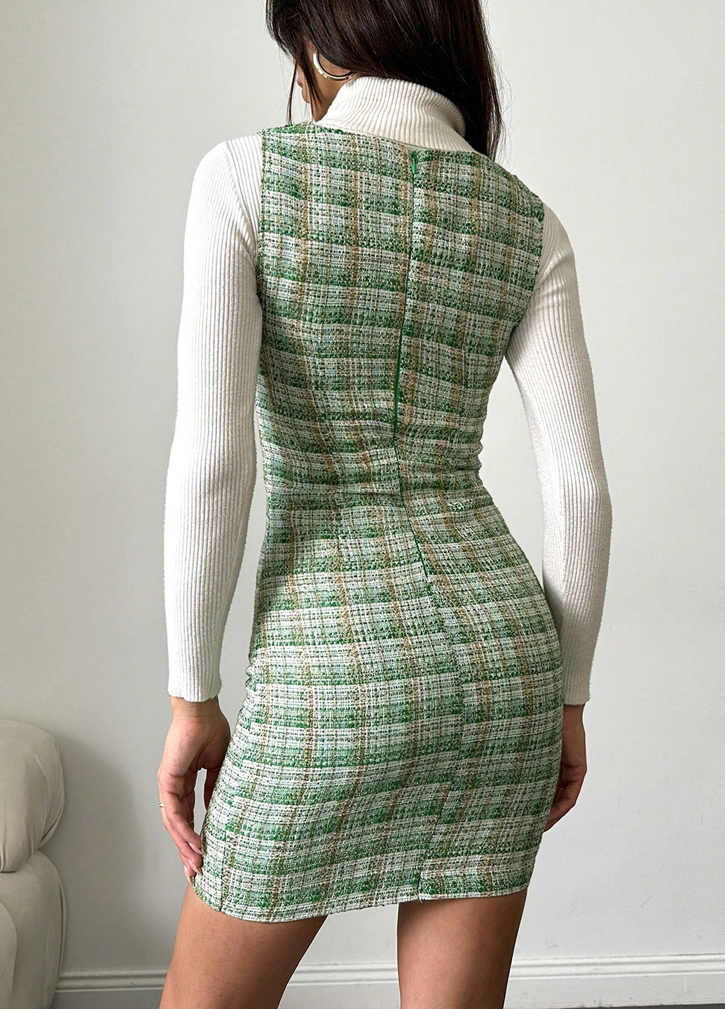 Зеленое кэжуал платье футляр SHEIN в клетку