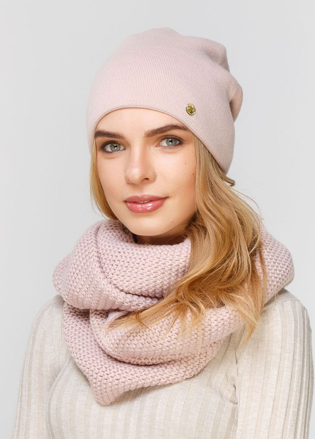 Теплый зимний комплект (шапка, шарф-снуд) на флисовой подкладке 660482 DeMari 45 демари (239417804)