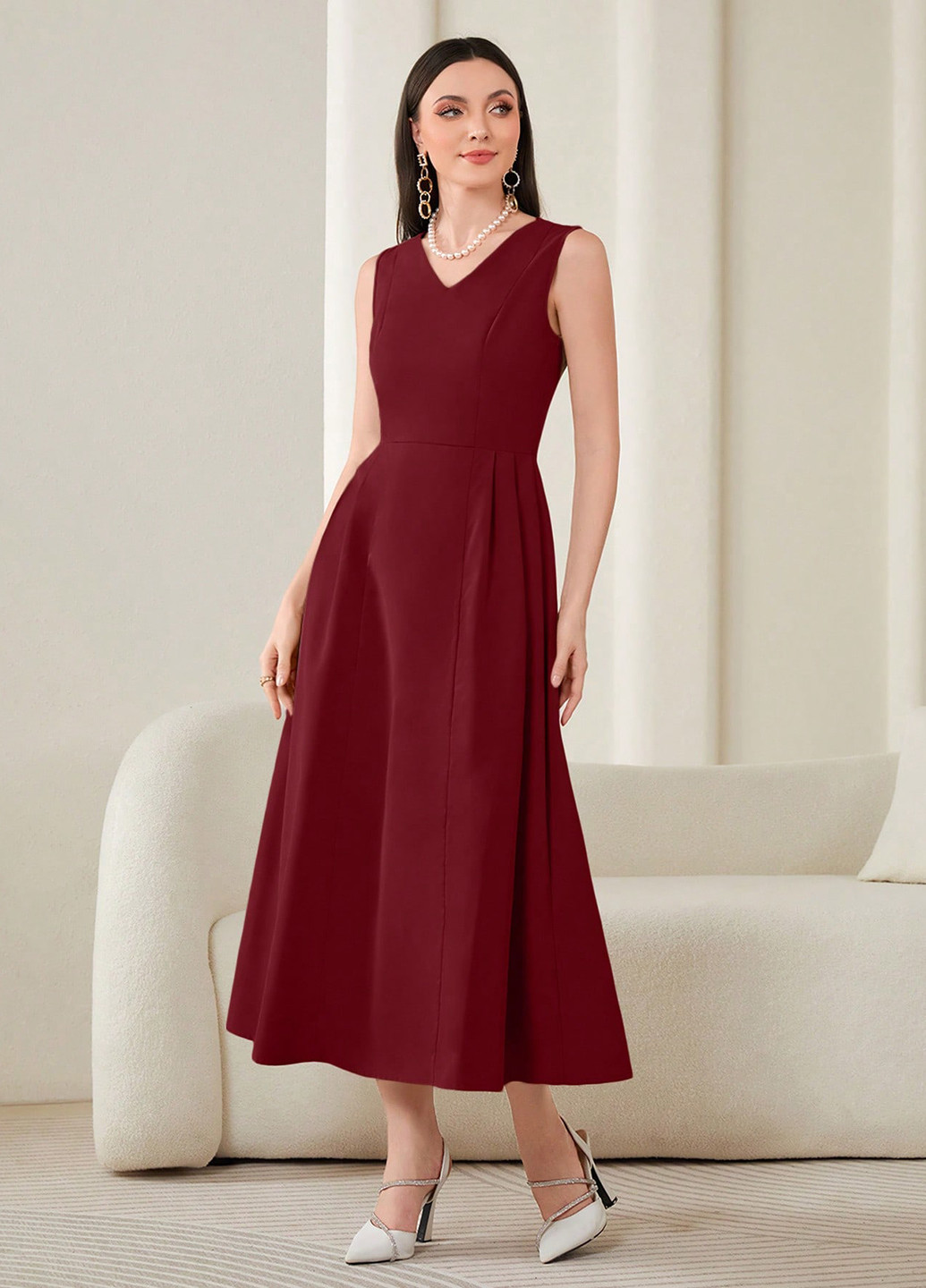 Бордовий демісезонний комплект (накидка, сукня) SHEIN