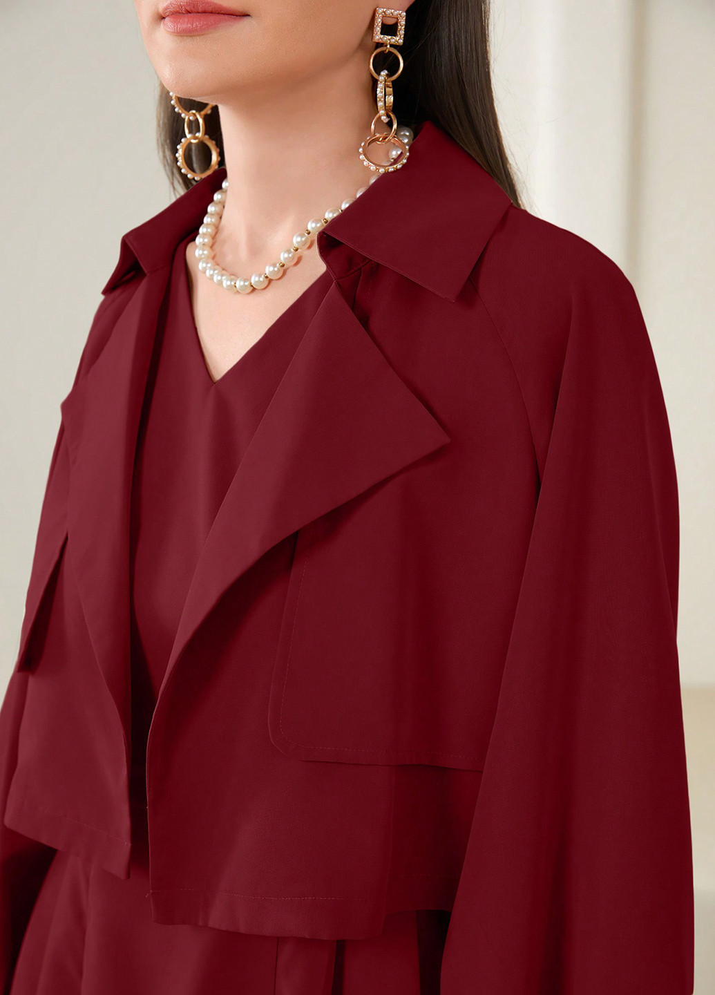 Бордовий демісезонний комплект (накидка, сукня) SHEIN