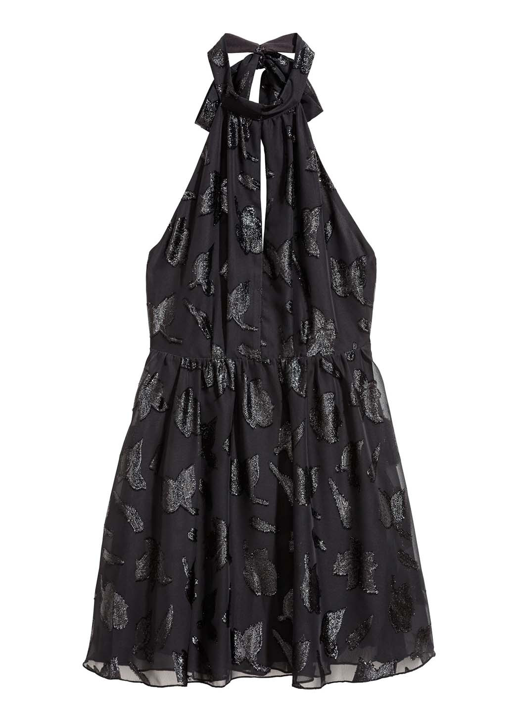 Чорна кежуал сукня кльош, з відкритими плечима H&M однотонна