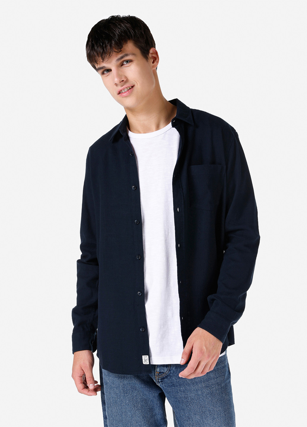 Черная кэжуал рубашка однотонная Colin's