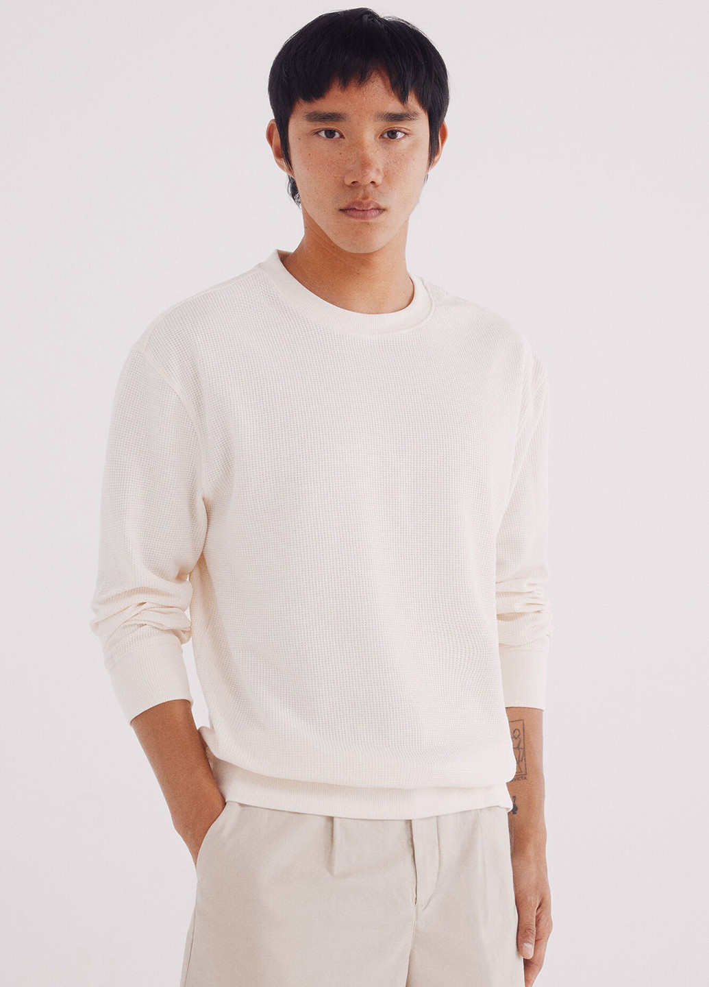 Белый демисезонный кэжуал лонгслив Springfield однотонный