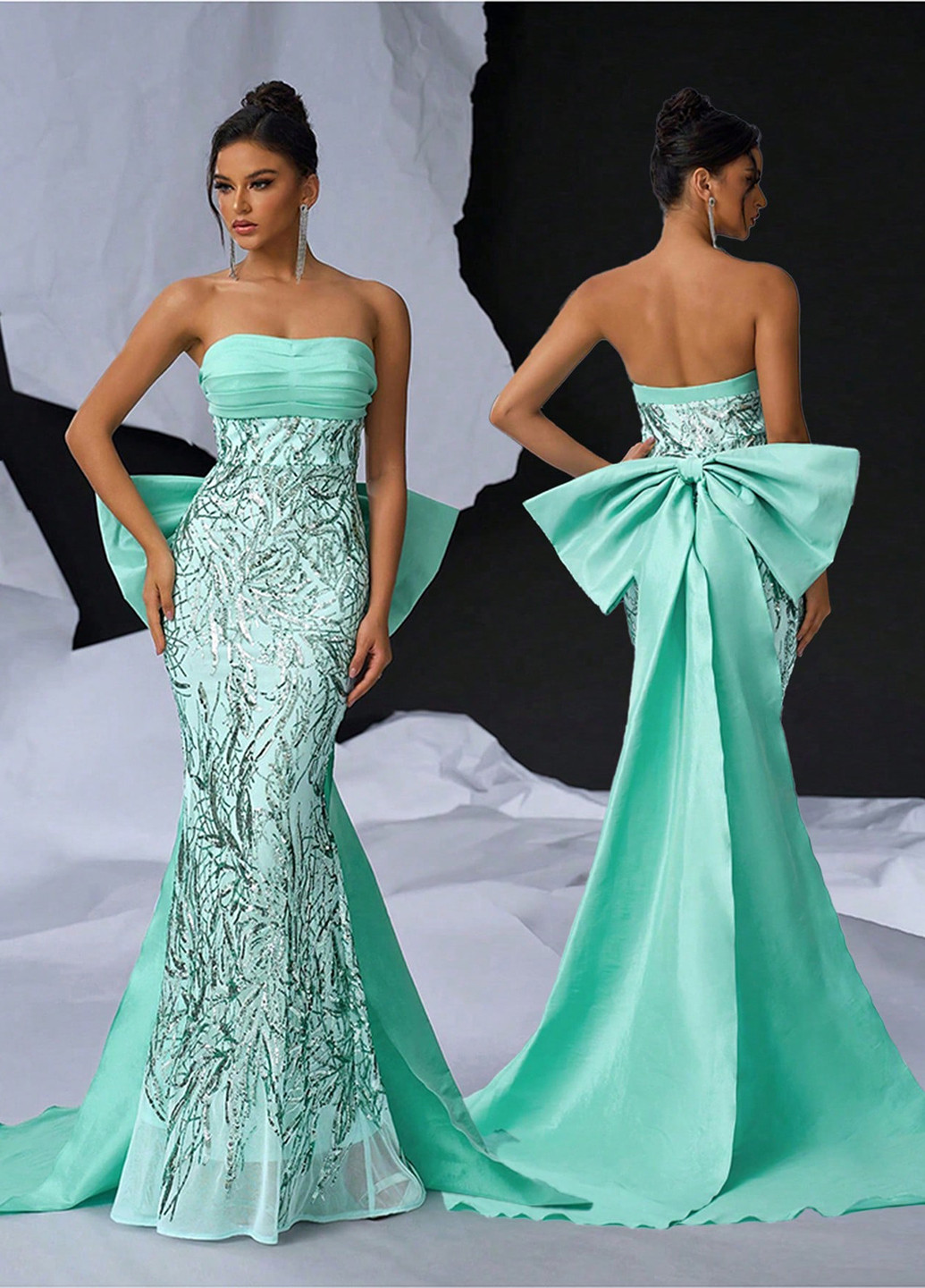 Світло-бірюзова святковий, вечірня сукня годе, а-силует, бандо, з відкритою спиною SHEIN однотонна