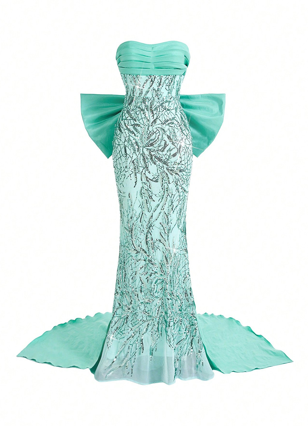 Світло-бірюзова святковий, вечірня сукня годе, а-силует, бандо, з відкритою спиною SHEIN однотонна