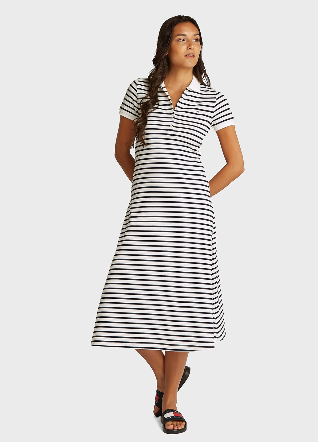 Білий кежуал сукня поло Tommy Jeans в смужку