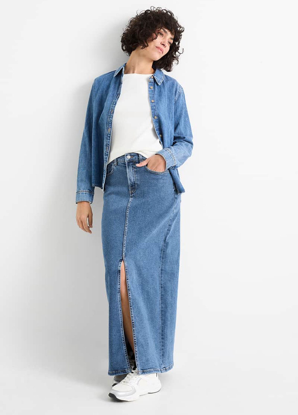 Синяя джинсовая, кэжуал однотонная юбка C&A