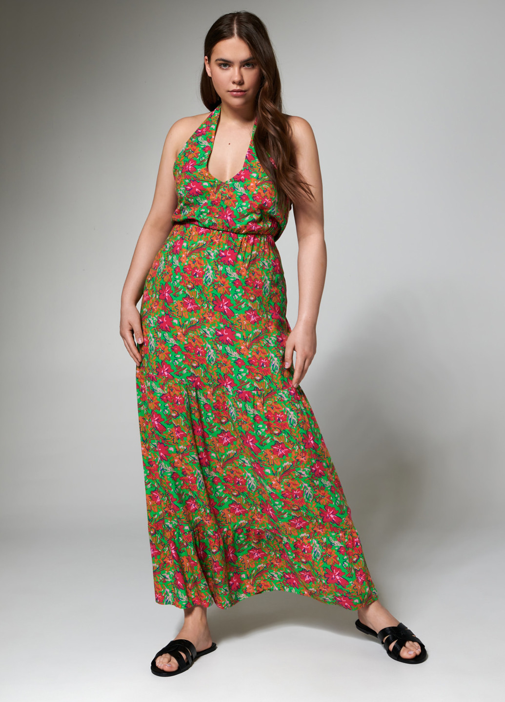 Комбинированное кэжуал платье с открытой спиной Sinsay с цветочным принтом