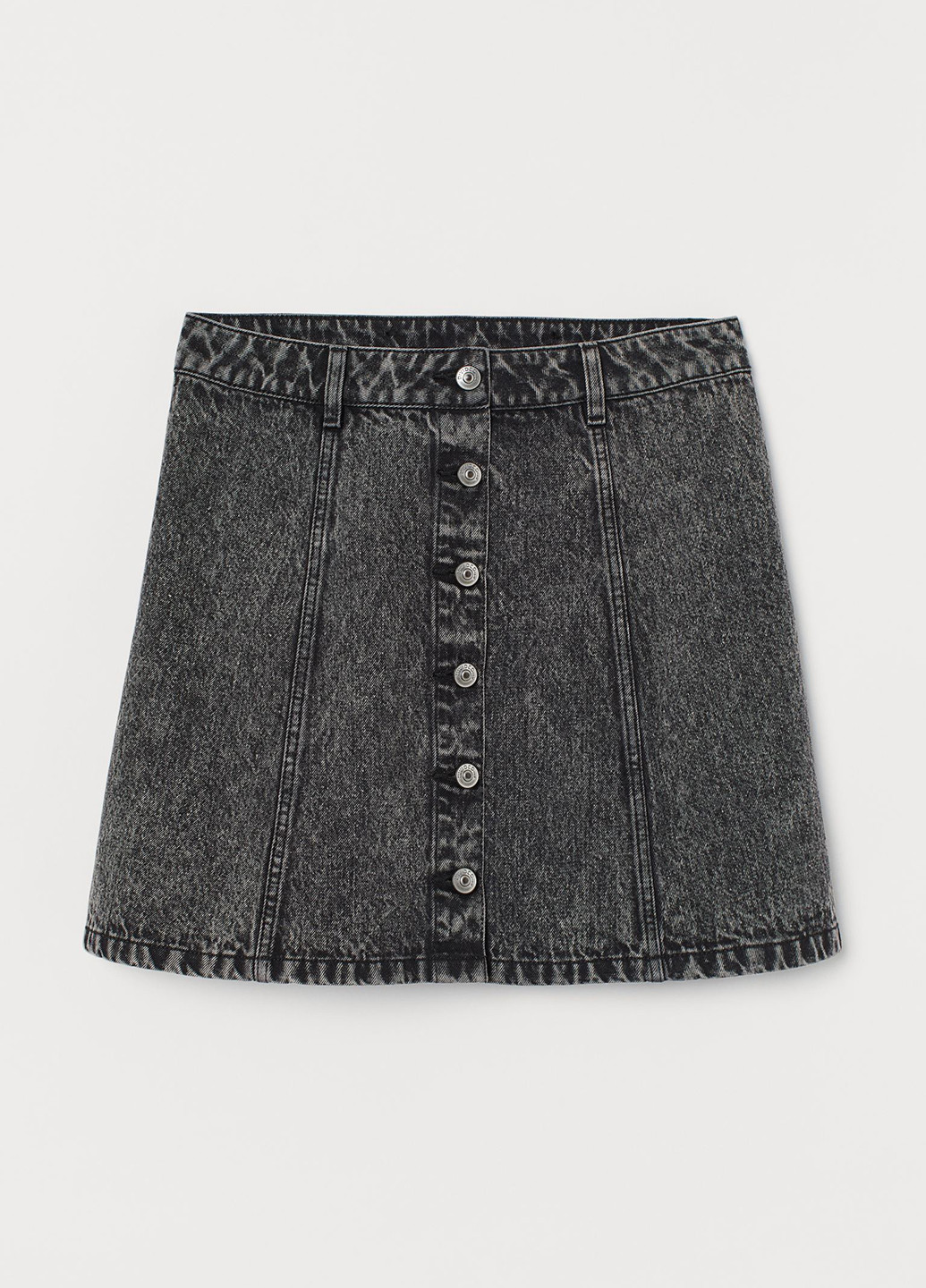 Темно-серая джинсовая однотонная юбка H&M а-силуэта (трапеция)