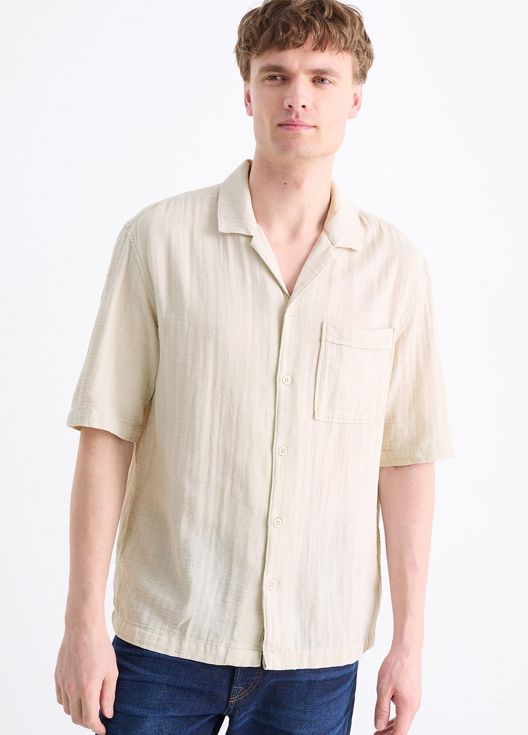 Серо-бежевая кэжуал рубашка однотонная C&A