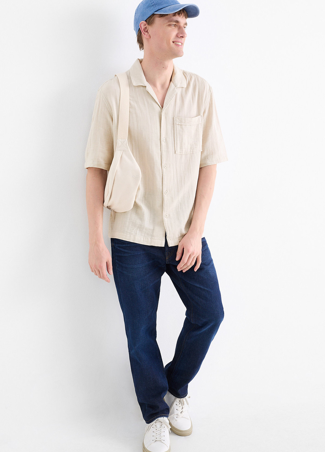 Серо-бежевая кэжуал рубашка однотонная C&A