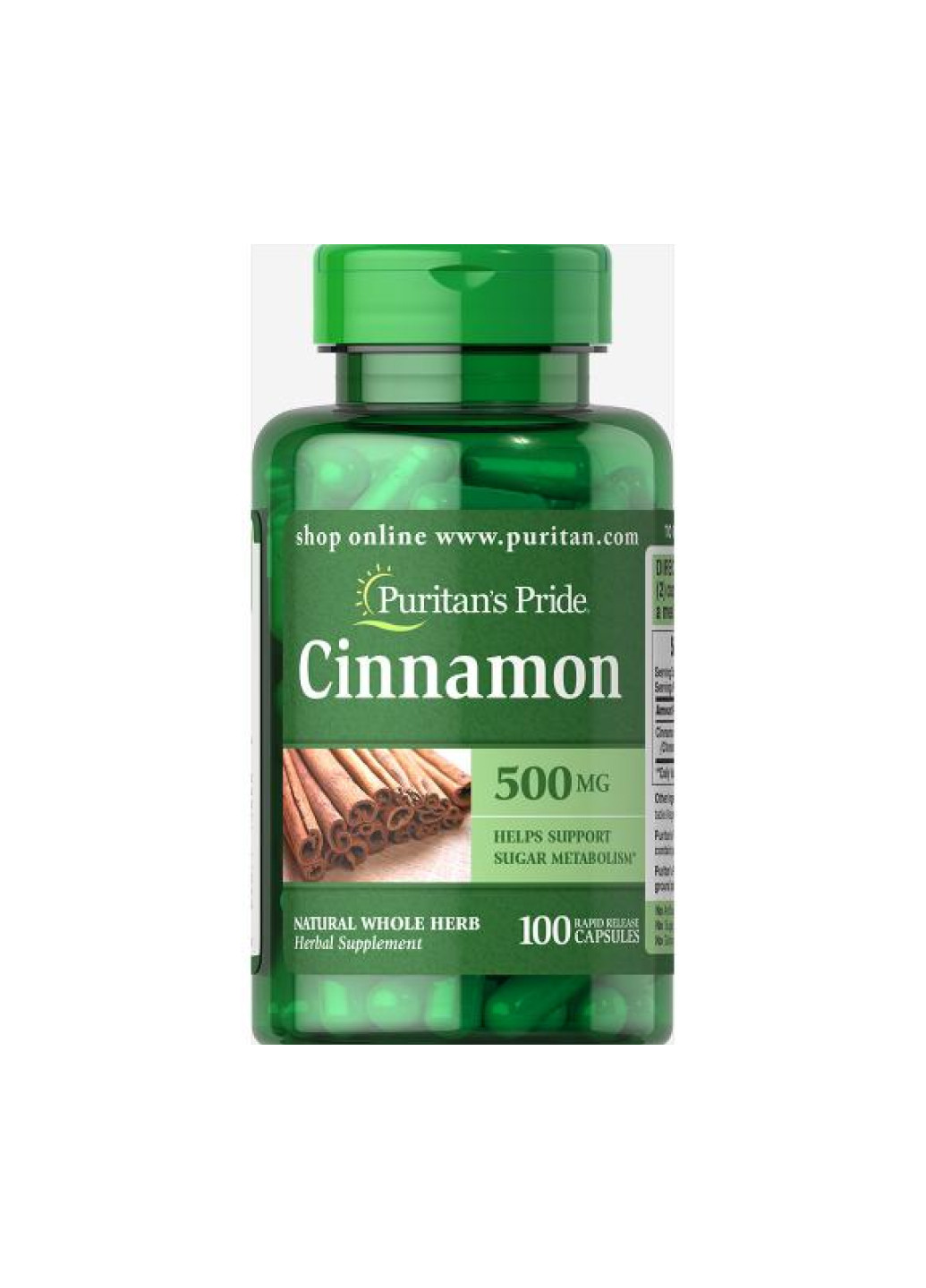 Добавка для здорового метаболизма, кровообращения Puritan's Pride Cinnamon 500 mg - 100 caps Puritans Pride (253541767)