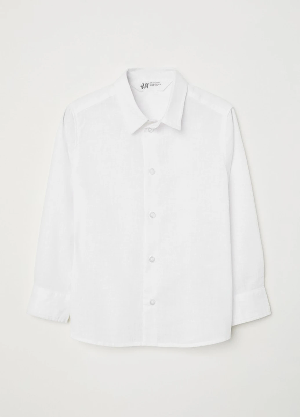 Белая кэжуал рубашка однотонная H&M с длинным рукавом