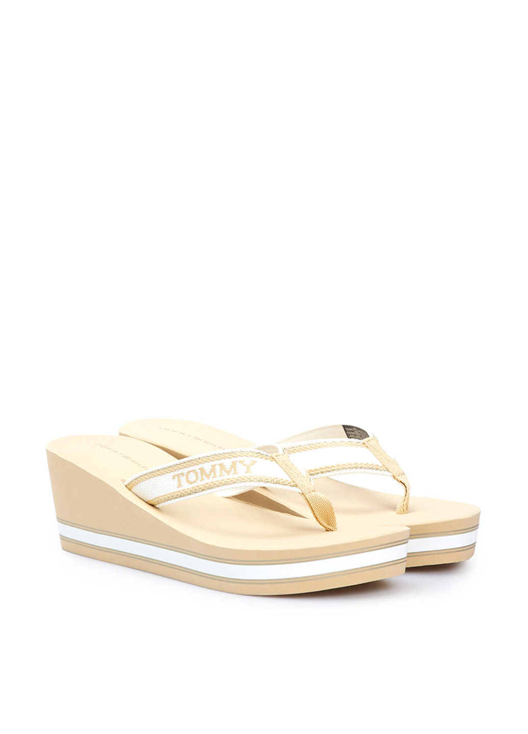 Бежевые пляжные, кэжуал вьетнамки Tommy Hilfiger с логотипом