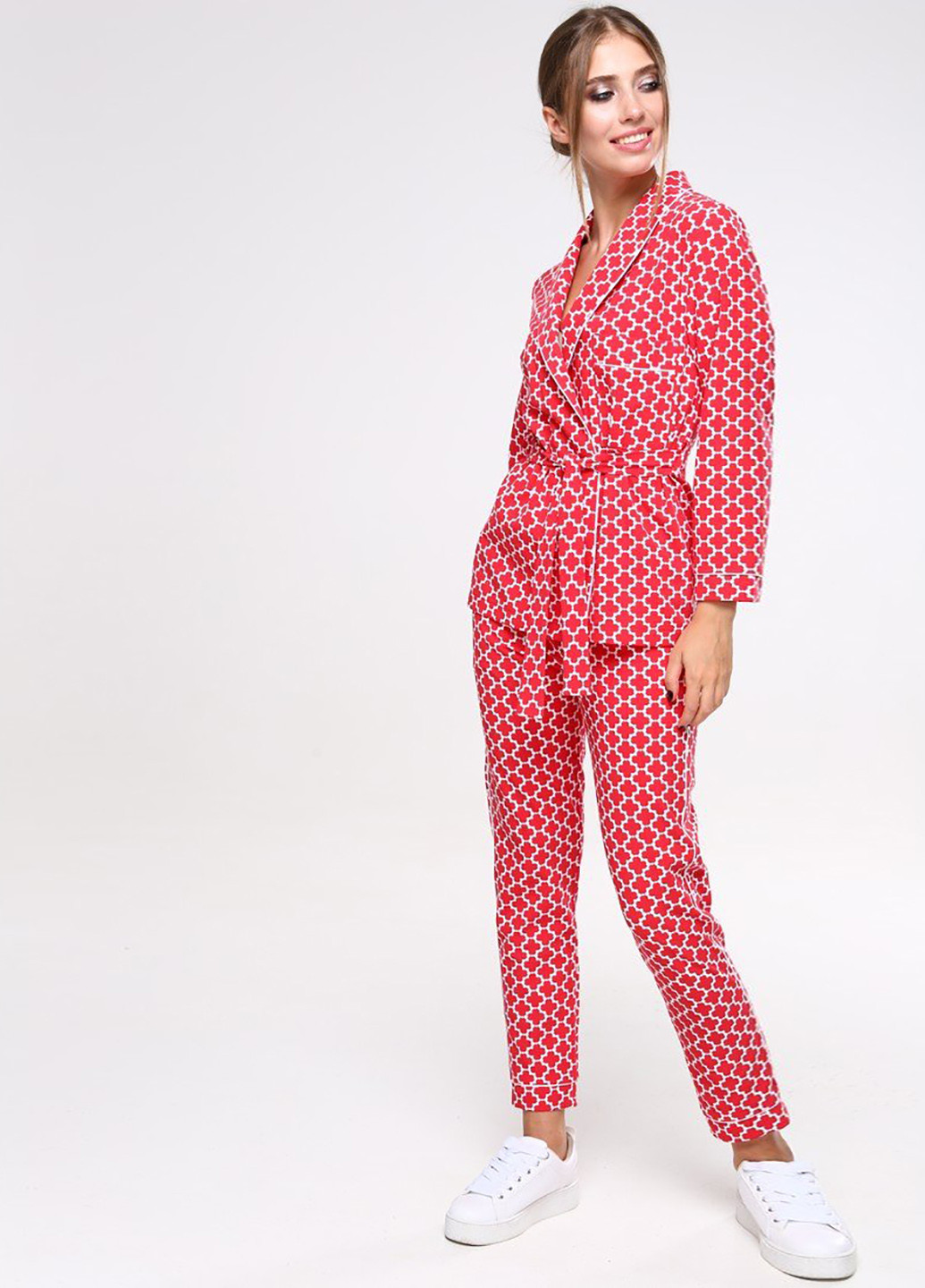 Костюм (жакет, брюки) Lavana Fashion брючный геометрический красный кэжуал