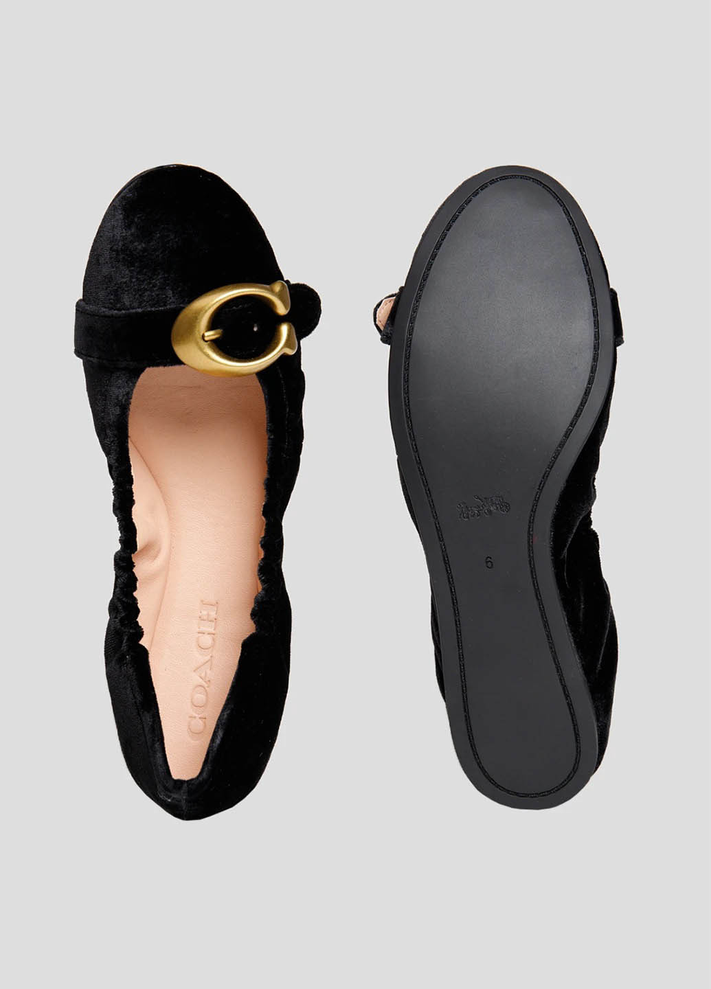 Женские балетки Coach | чёрные однотонные без декора текстиль (308802814)