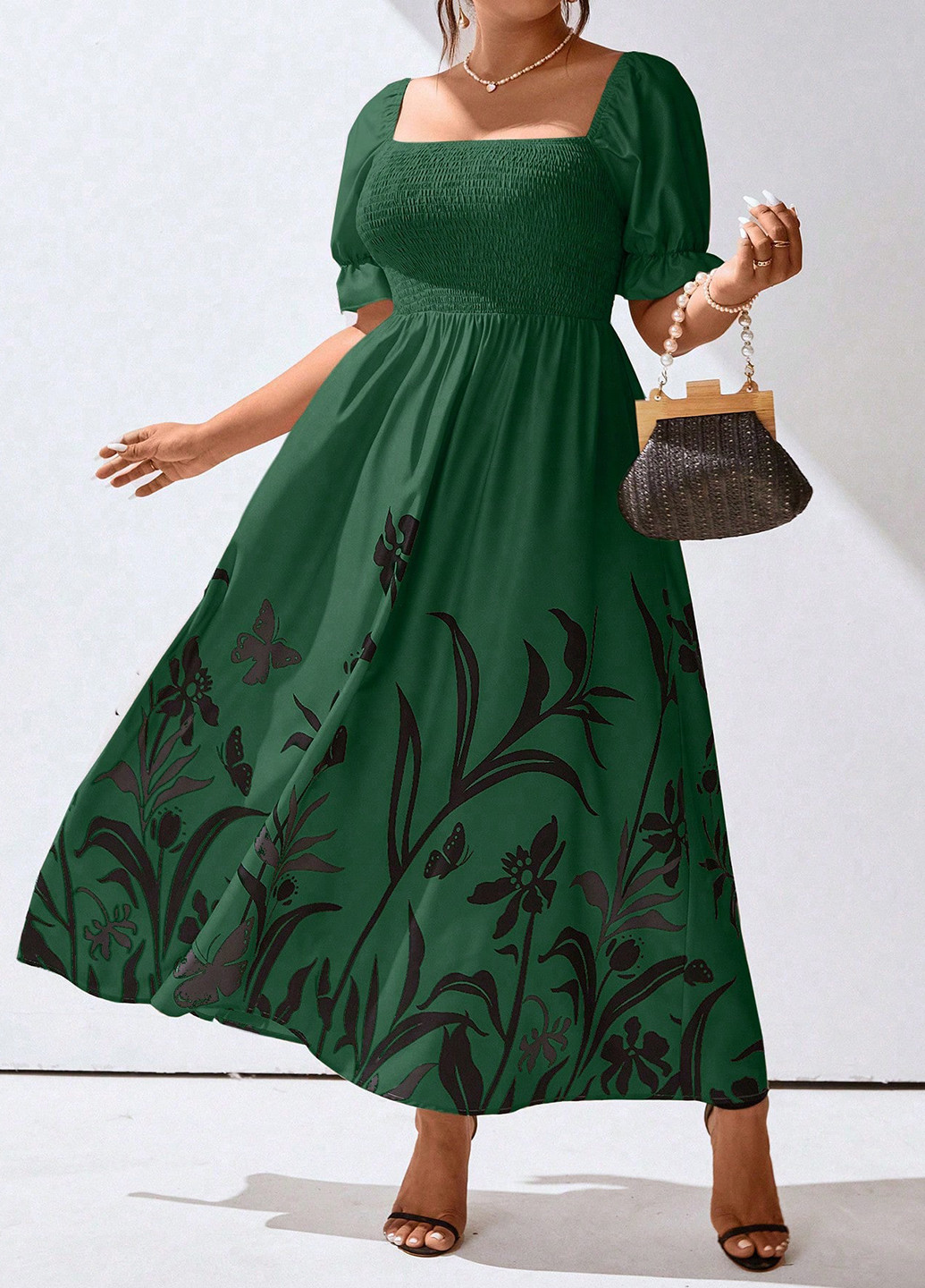 Зелена кежуал сукня кльош SHEIN з квітковим принтом