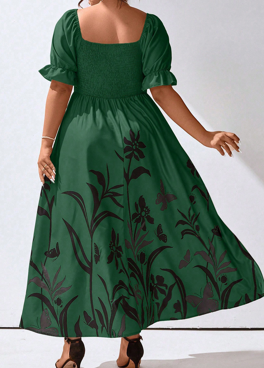 Зелена кежуал сукня кльош SHEIN з квітковим принтом