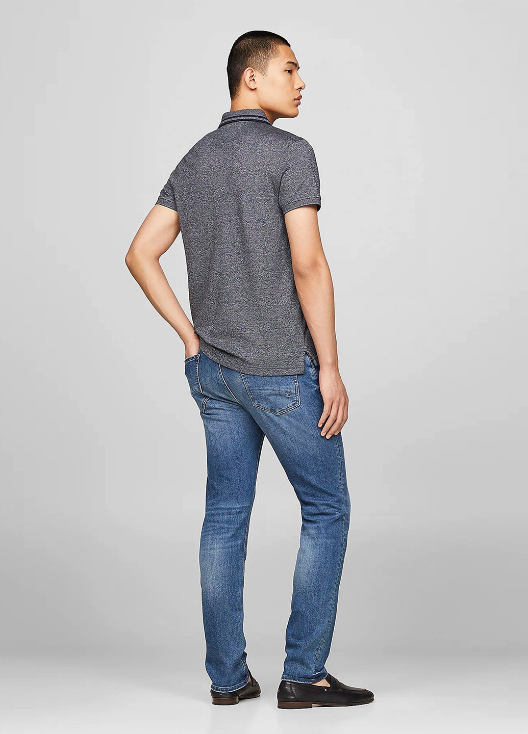 Серо-синяя футболка-поло для мужчин Tommy Hilfiger меланжевая