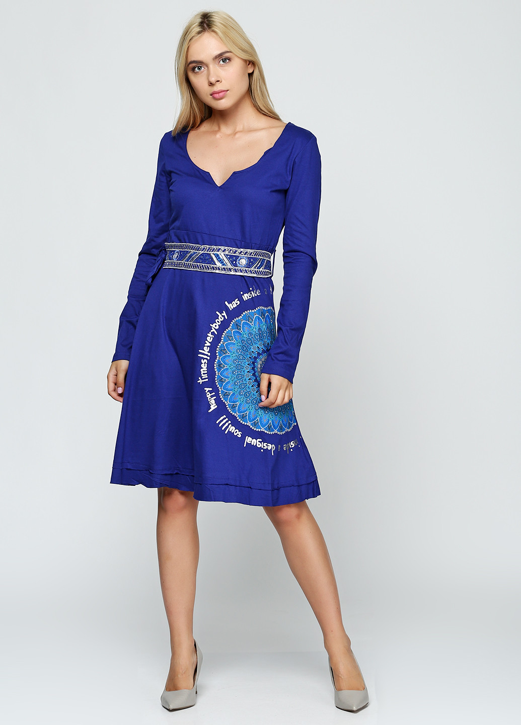 Синее кэжуал платье Desigual с рисунком
