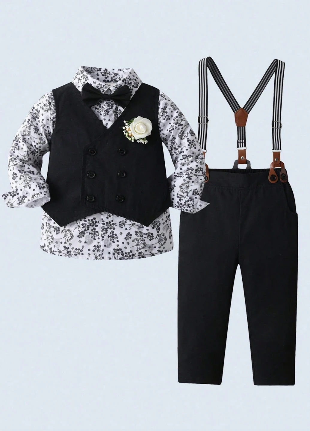 Черный демисезонный костюм (рубашка, жилет, брюки) SHEIN