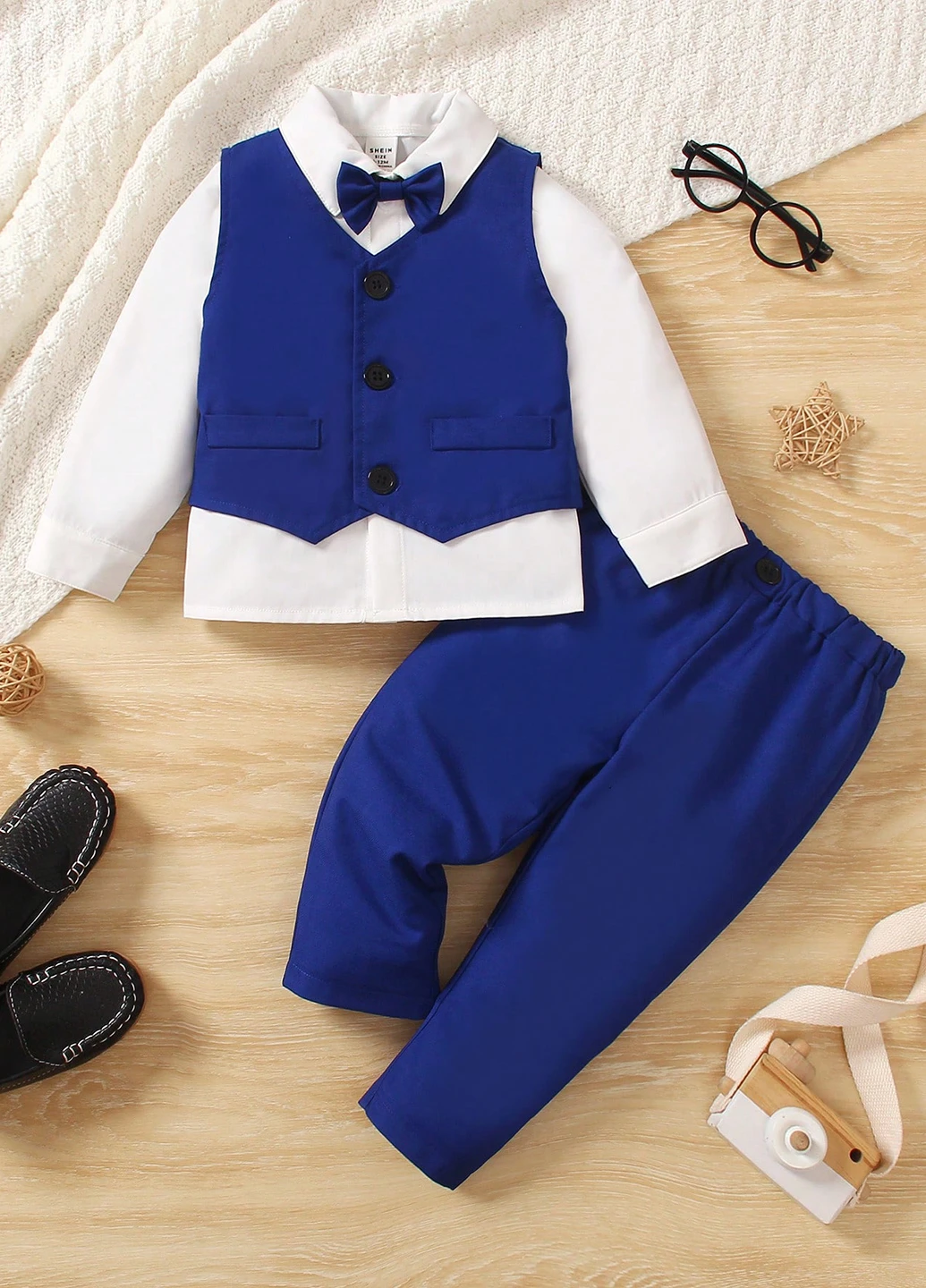 Синий демисезонный костюм (жилет, брюки) брючный SHEIN