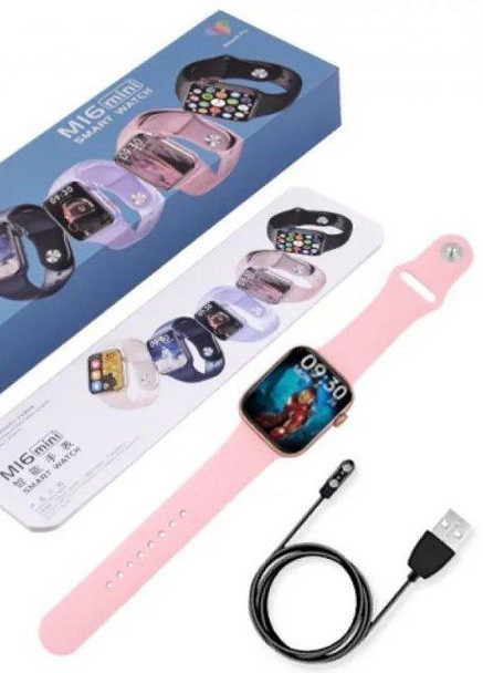 Розумний Смарт-годинник Smart Watch M16 Mini Series 6 38mm Aluminium (Повідомлення, Дзвінки) Рожеві No Brand рожевий