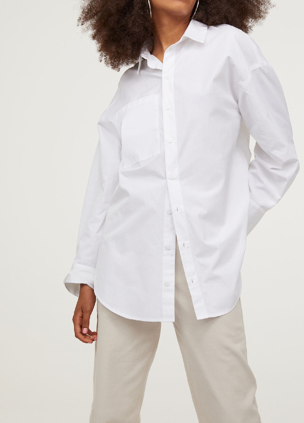 Белая кэжуал рубашка однотонная H&M