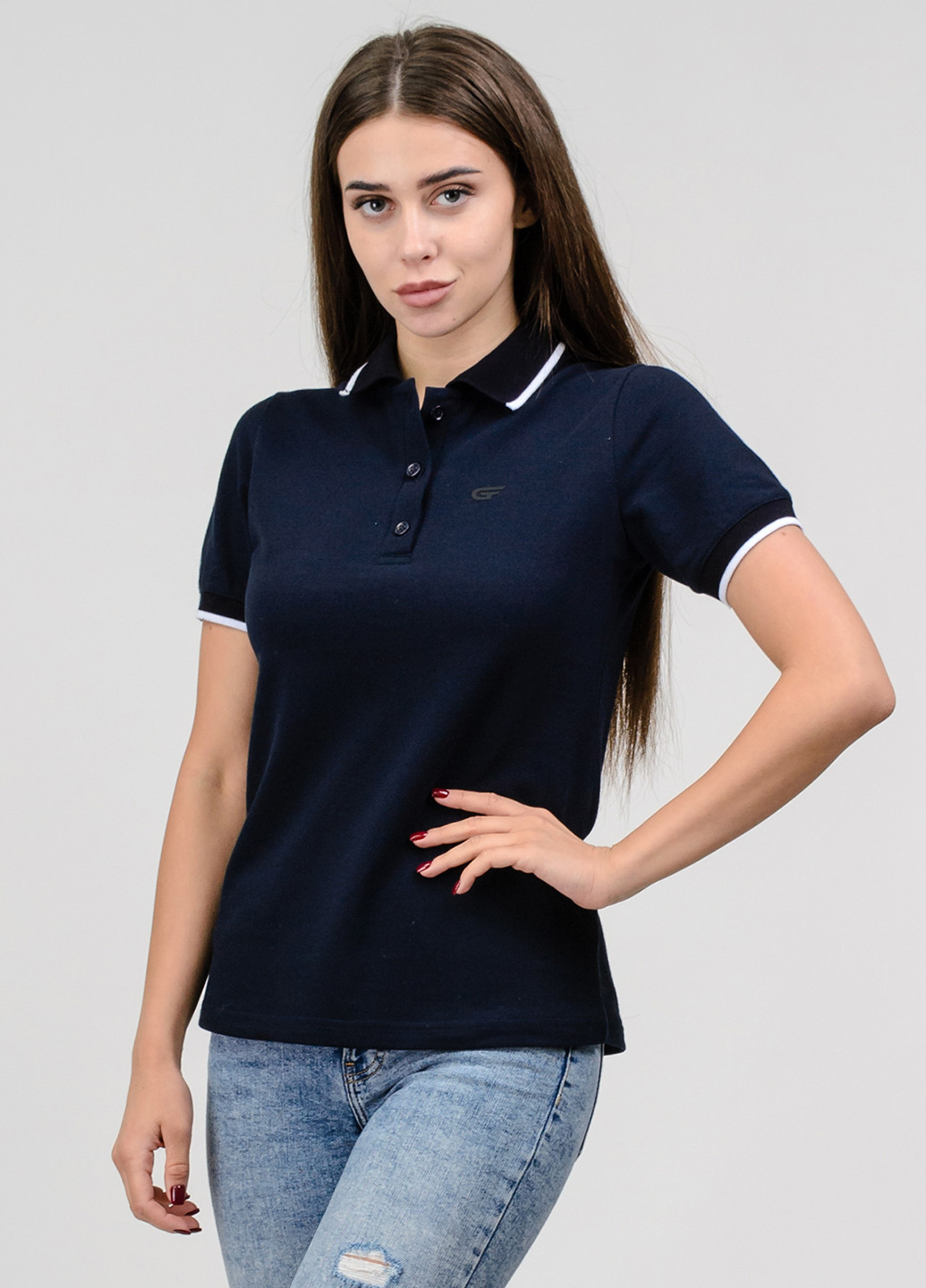 Серо-синяя женская футболка-поло Go Fitness с логотипом