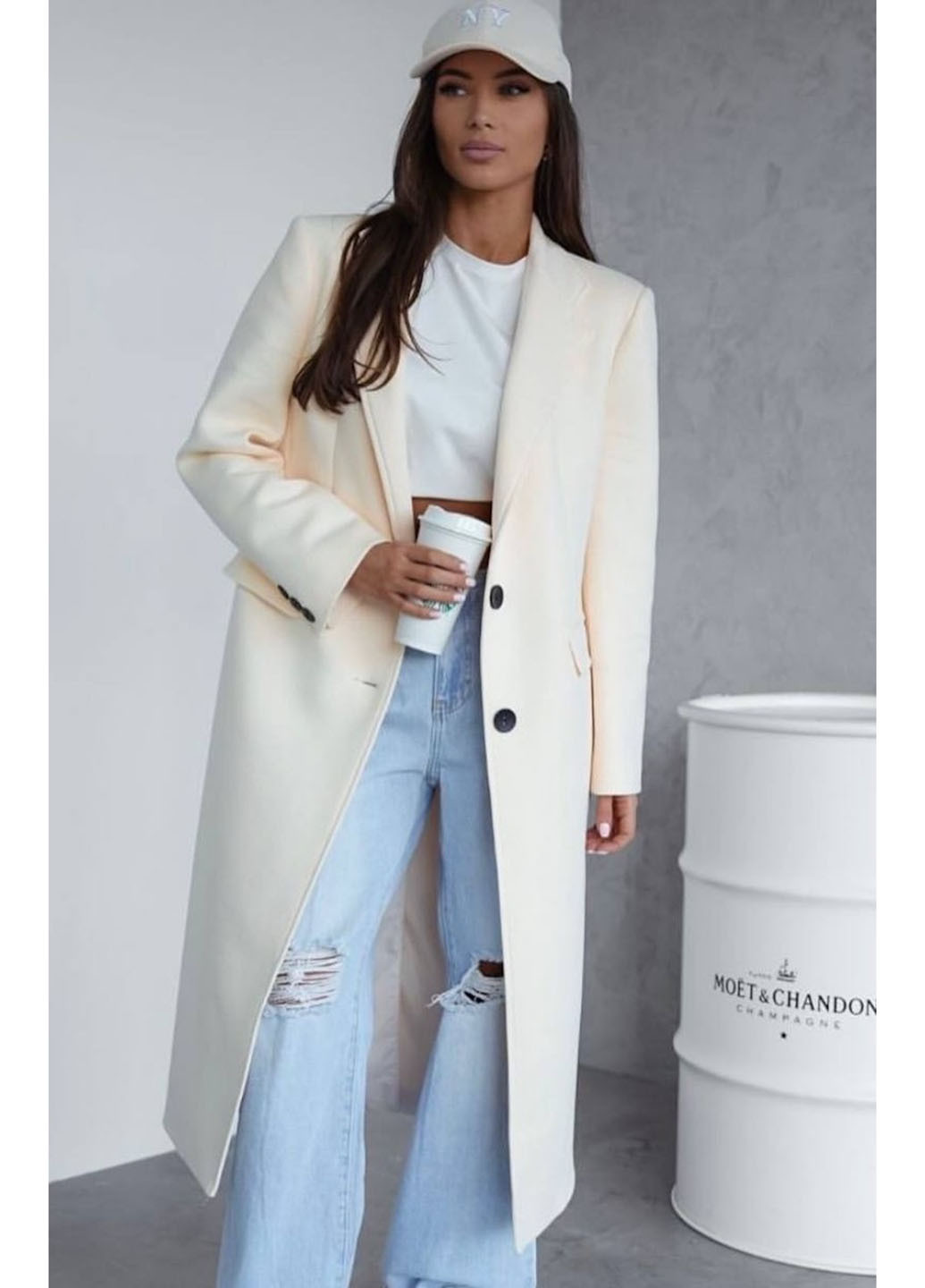 Молочне демісезонне Пальто однобортне No Brand