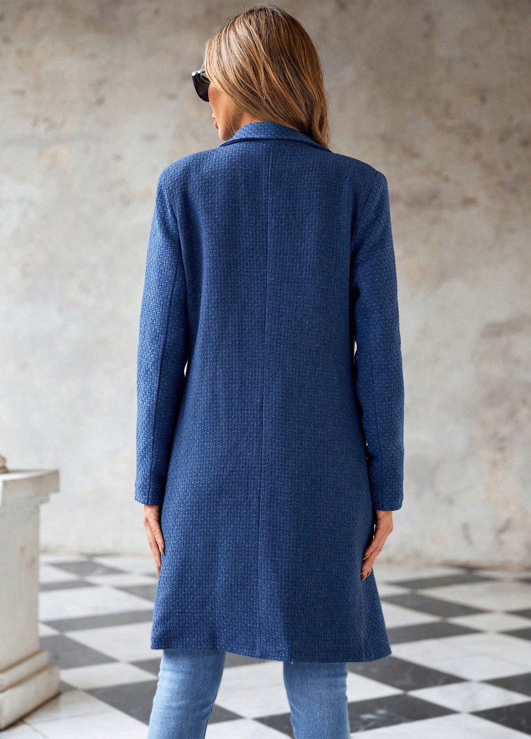 Синее демисезонное Пальто двубортное SHEIN