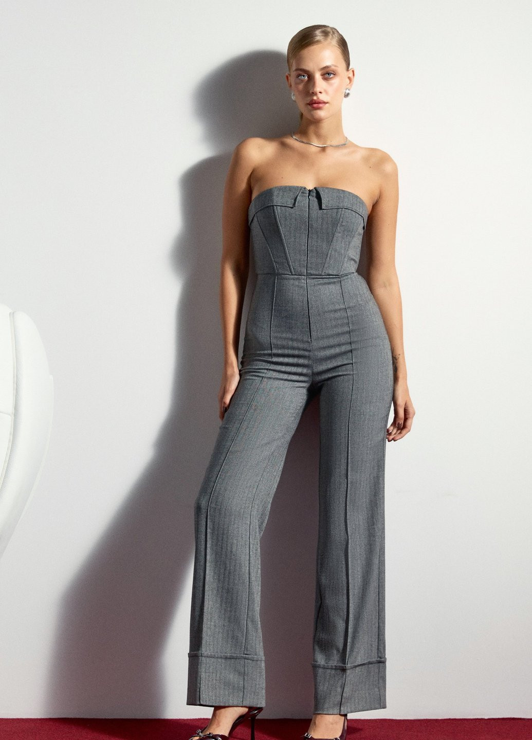 Комбинезон Gepur комбинезон-брюки полоска серый кэжуал, коктейльный, вечерний полиэстер, шерсть