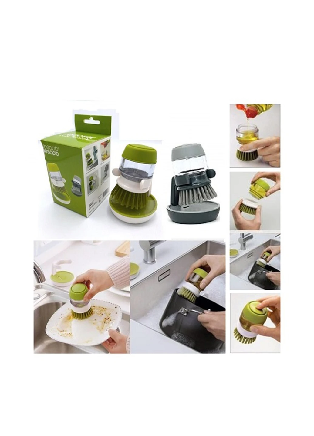 Щітка для миття посуду з резервуаром для миючого засобу, 13х9 см Mix Shop (184519671)