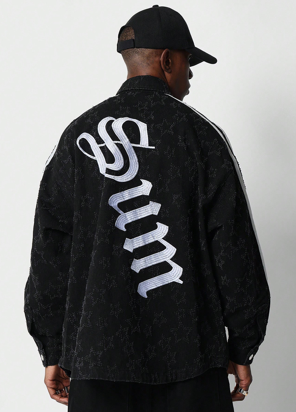 Черная джинсовая рубашка в полоску SHEIN