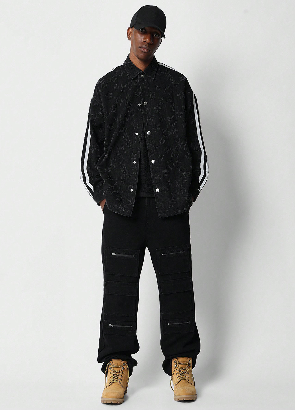 Черная джинсовая рубашка в полоску SHEIN