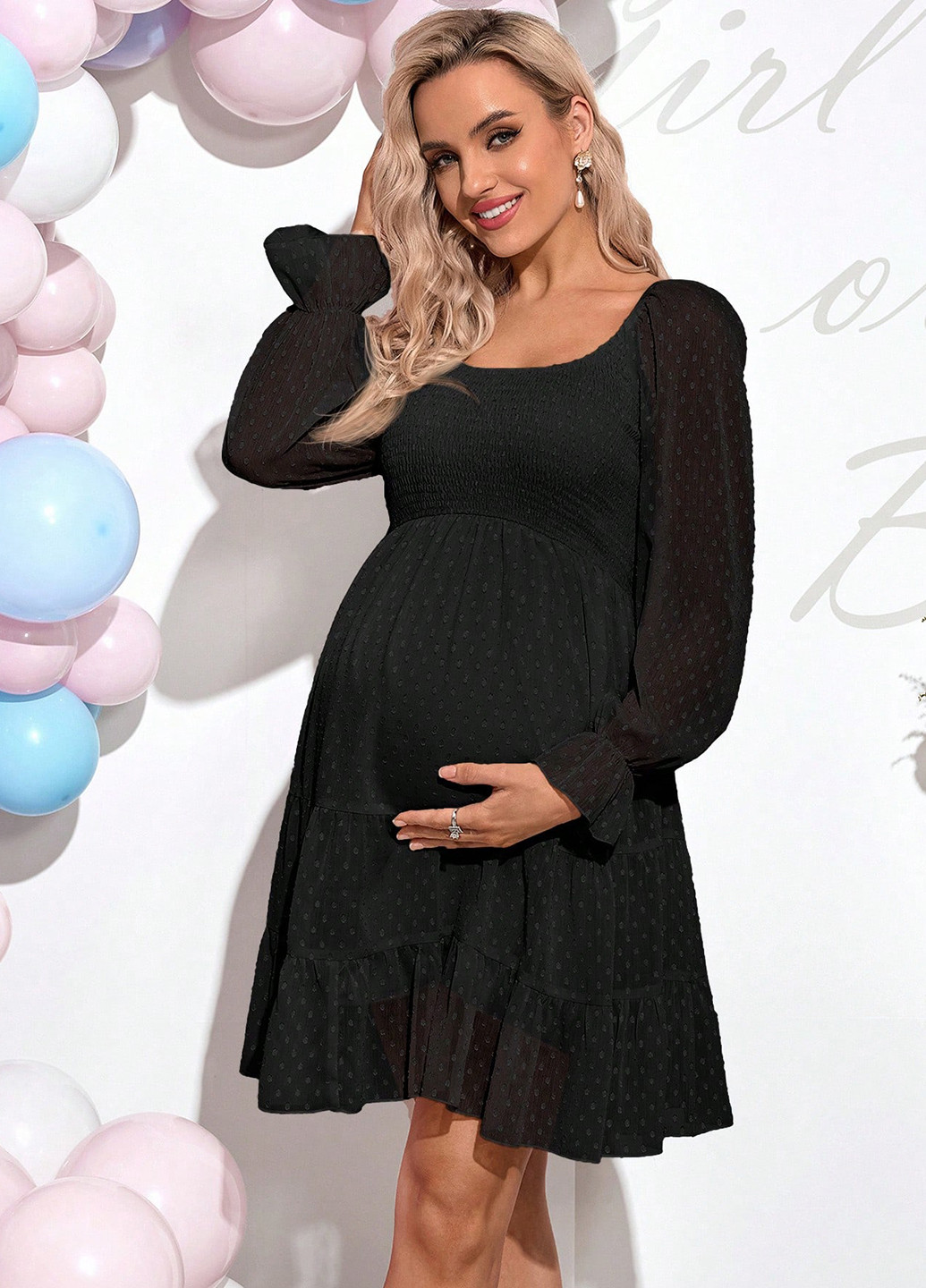 Чорна святковий, вечірня, кежуал сукня для вагітних кльош, а-силует SHEIN однотонна