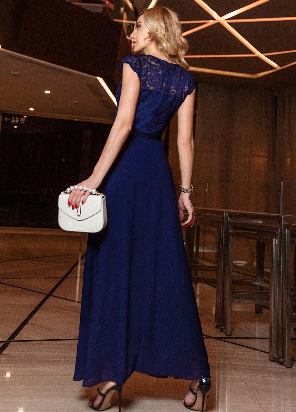 Темно-синее вечернее платье а-силуэт SHEIN однотонное