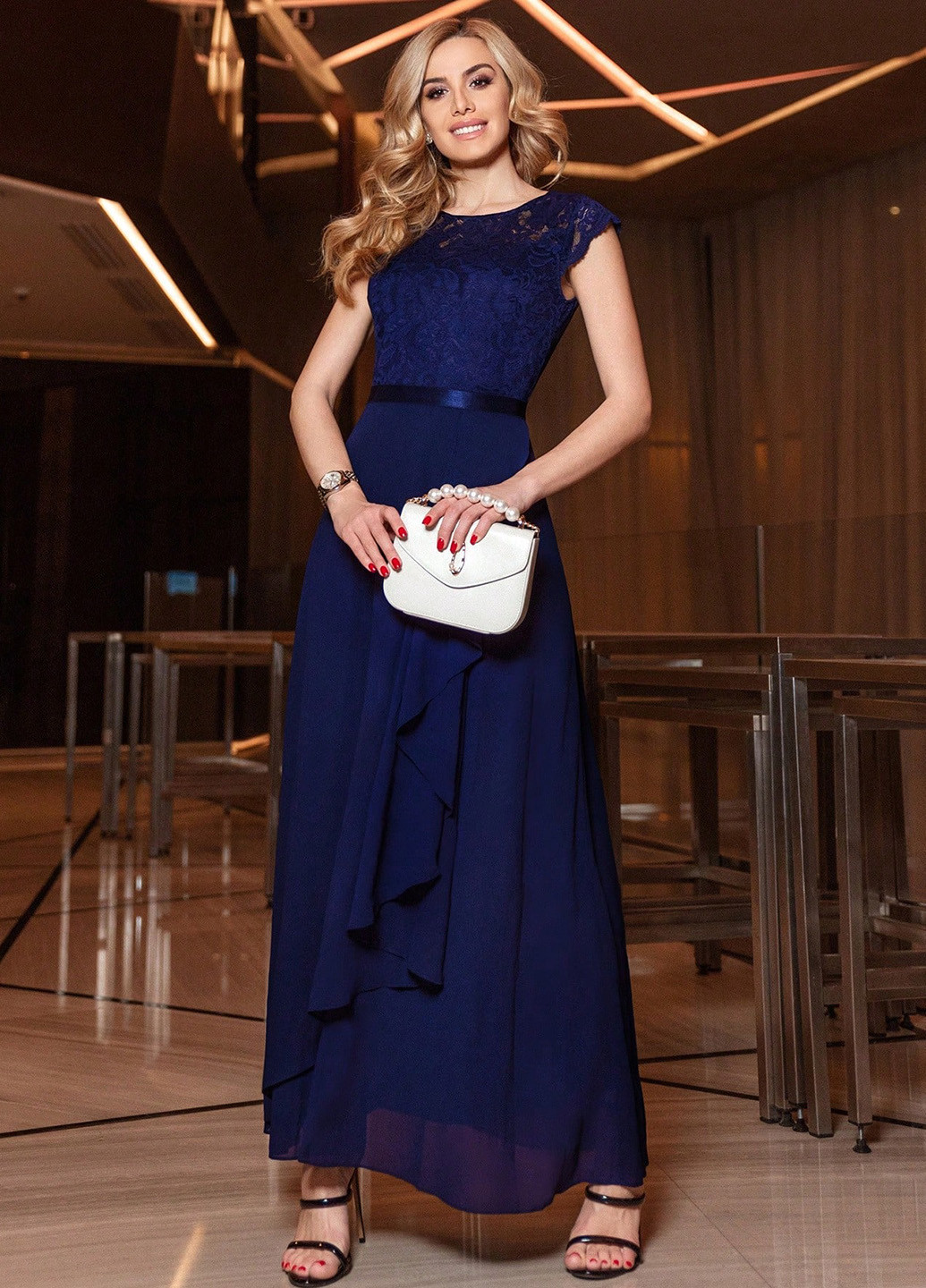 Темно-синее вечернее платье а-силуэт SHEIN однотонное