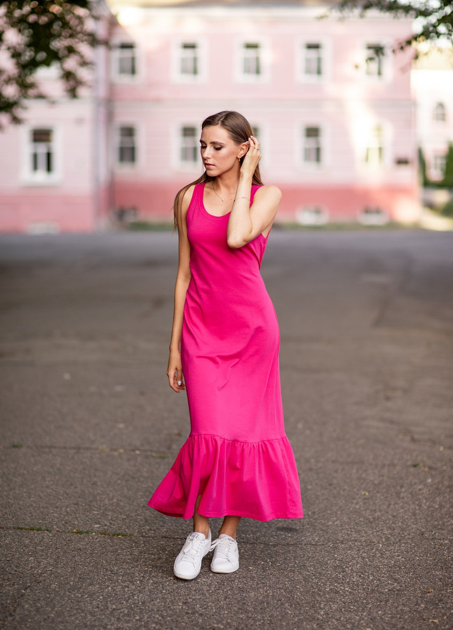 Розовое кэжуал женское платье с пышной юбкой V.O.G. однотонное