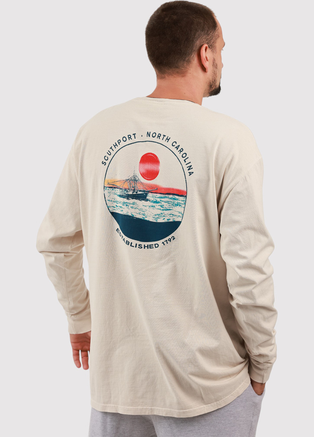 Лонгслів Blue 84 малюнок світло-бежевий кежуали трикотаж, бавовна