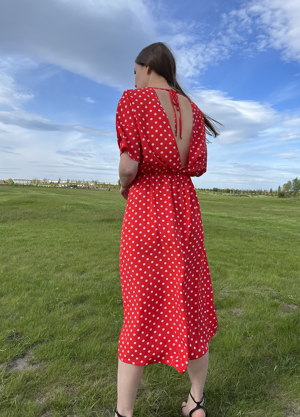 Червона кежуал сукня кльош, з відкритою спиною Vovk в горошок