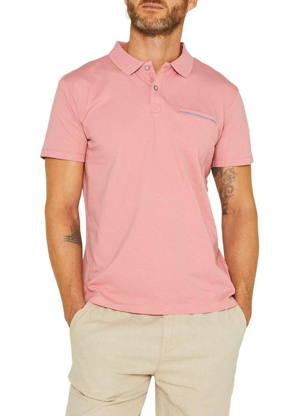 Розовая футболка-поло для мужчин Esprit однотонная