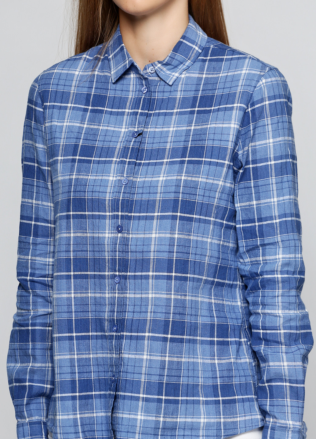 Светло-синяя кэжуал рубашка в клетку Massimo Dutti