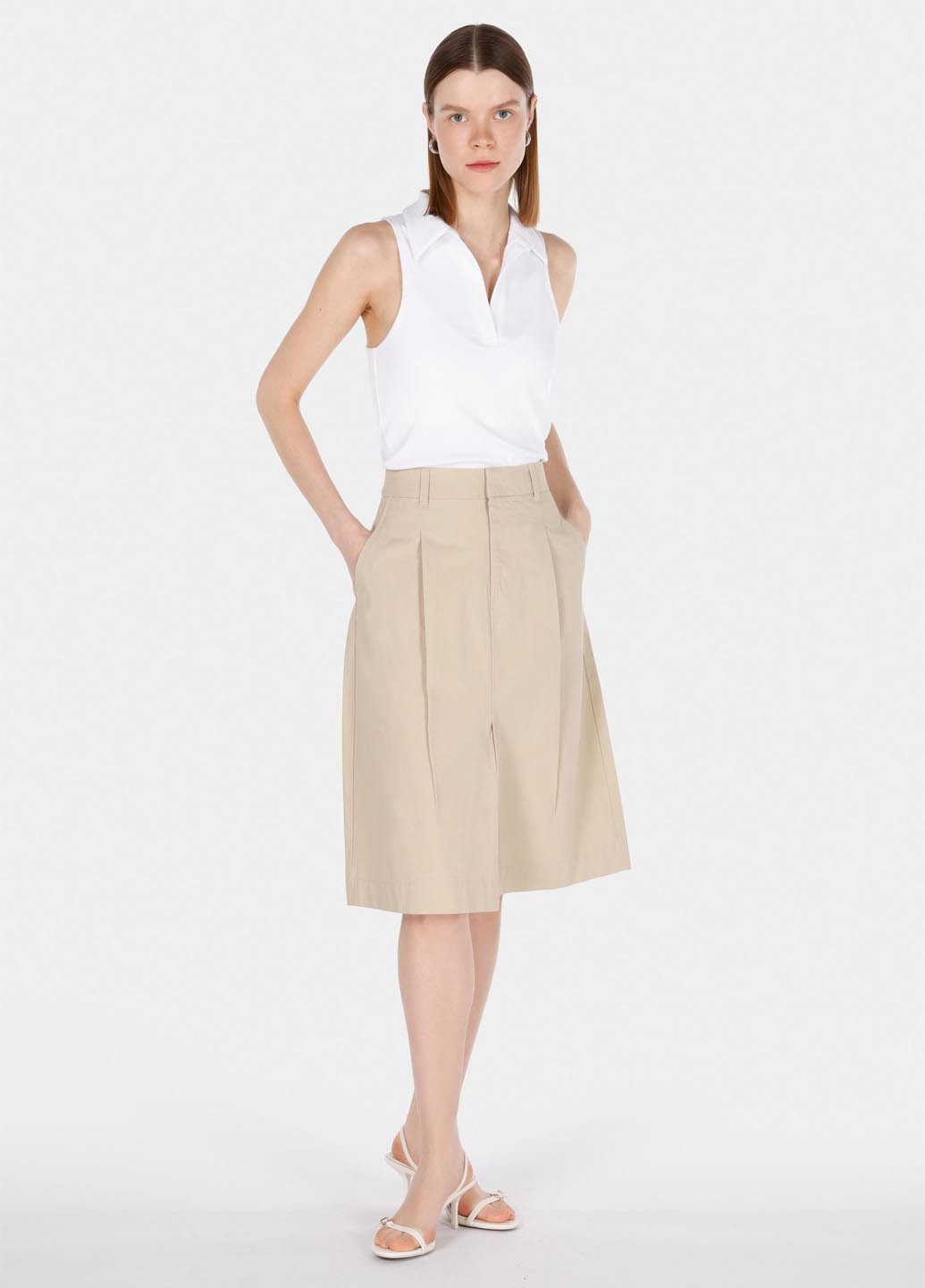 Бежевая кэжуал однотонная юбка Colin's а-силуэта (трапеция)